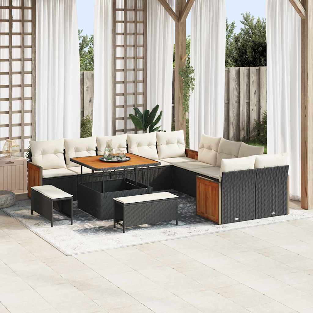 Havesofa Sæt med pude 17 pcs Sort og Cream polyrattan