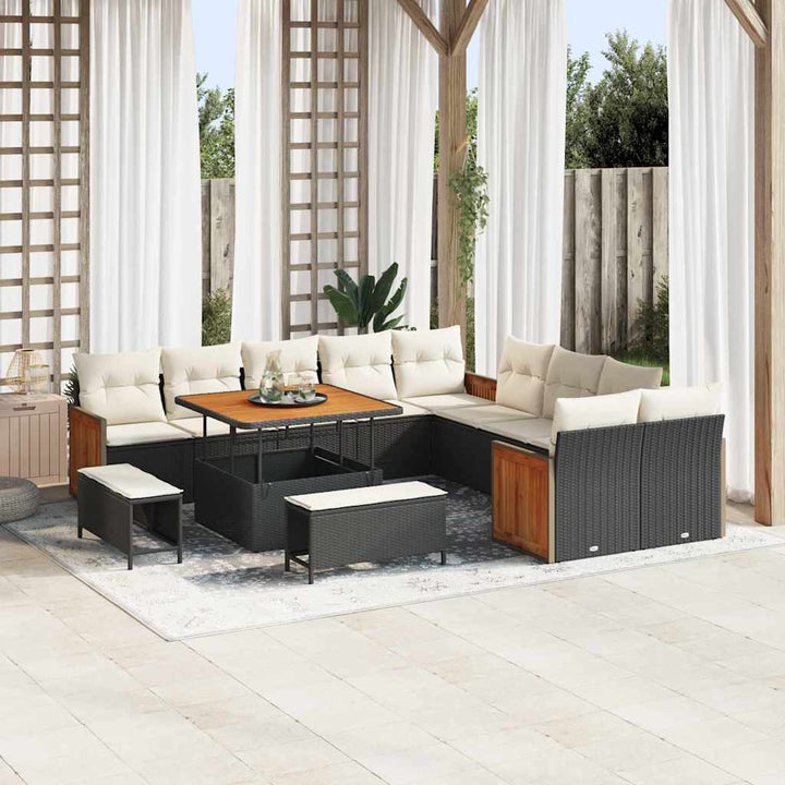 Havesofa Sæt med pude 17 pcs Sort og Cream polyrattan