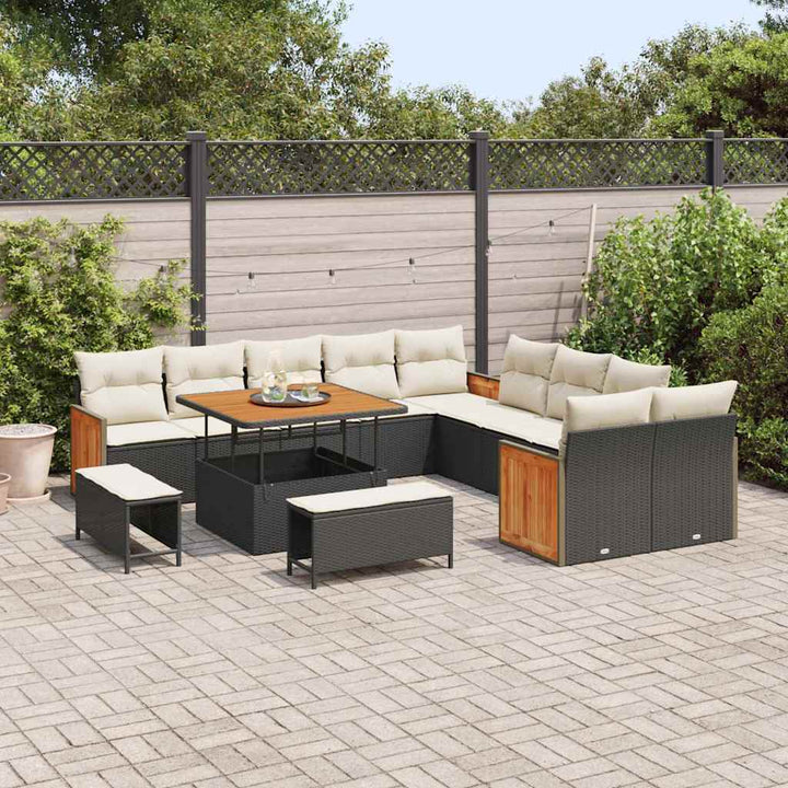 Havesofa Sæt med pude 17 pcs Sort og Cream polyrattan