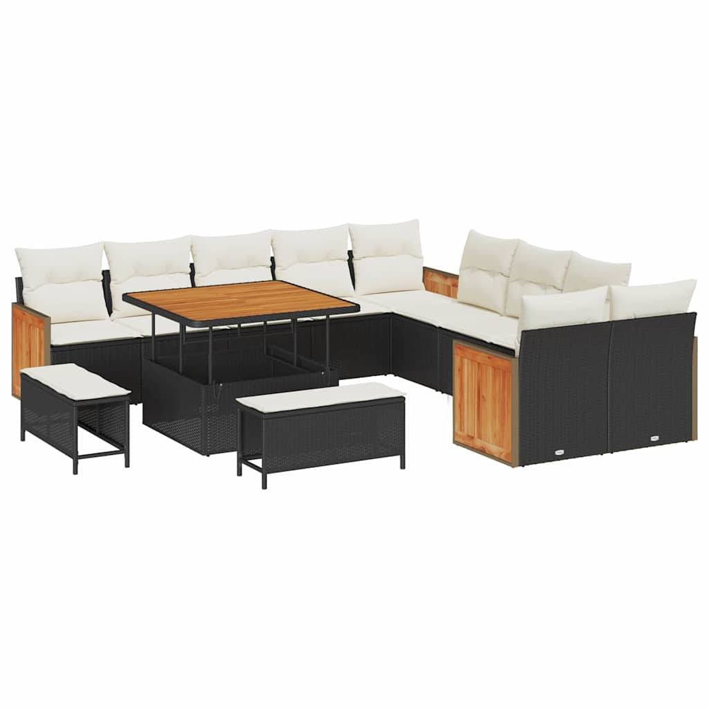 Havesofa Sæt med pude 17 pcs Sort og Cream polyrattan