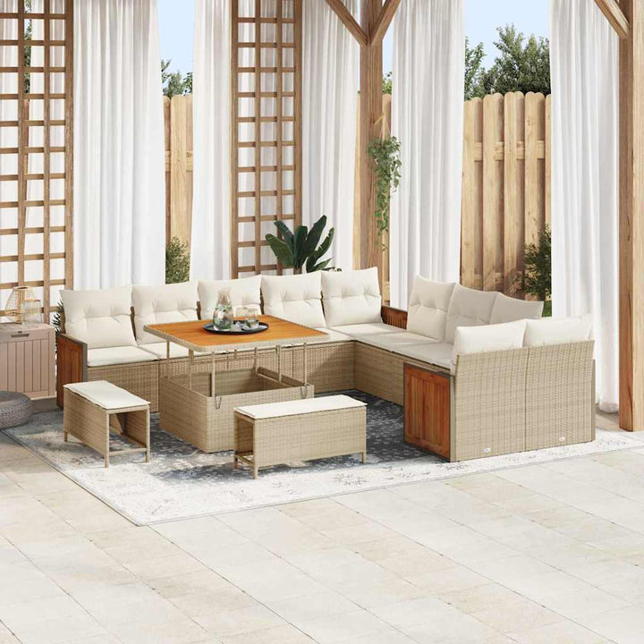 Havesofa Sæt 17 stk. 12-Antal sæder Beige og creme polyrattan