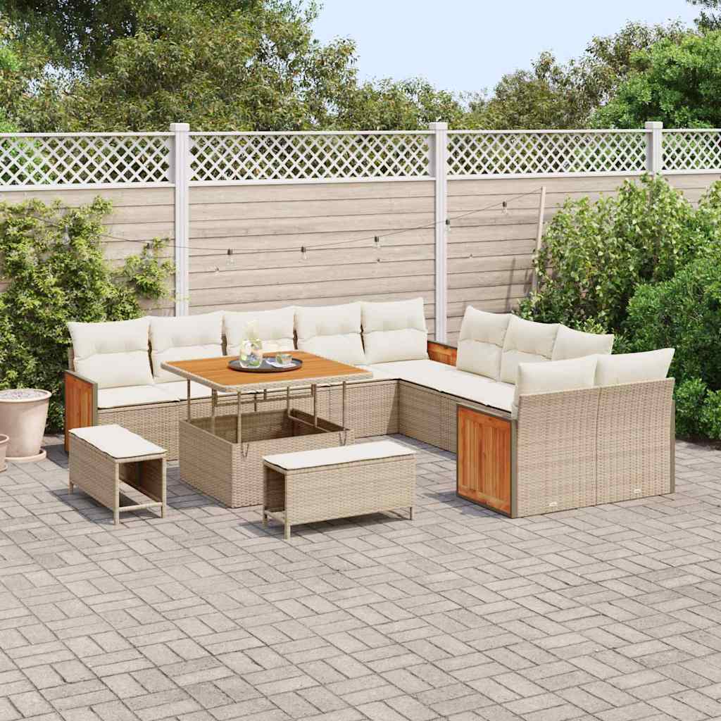 Havesofa Sæt 17 stk. 12-Antal sæder Beige og creme polyrattan