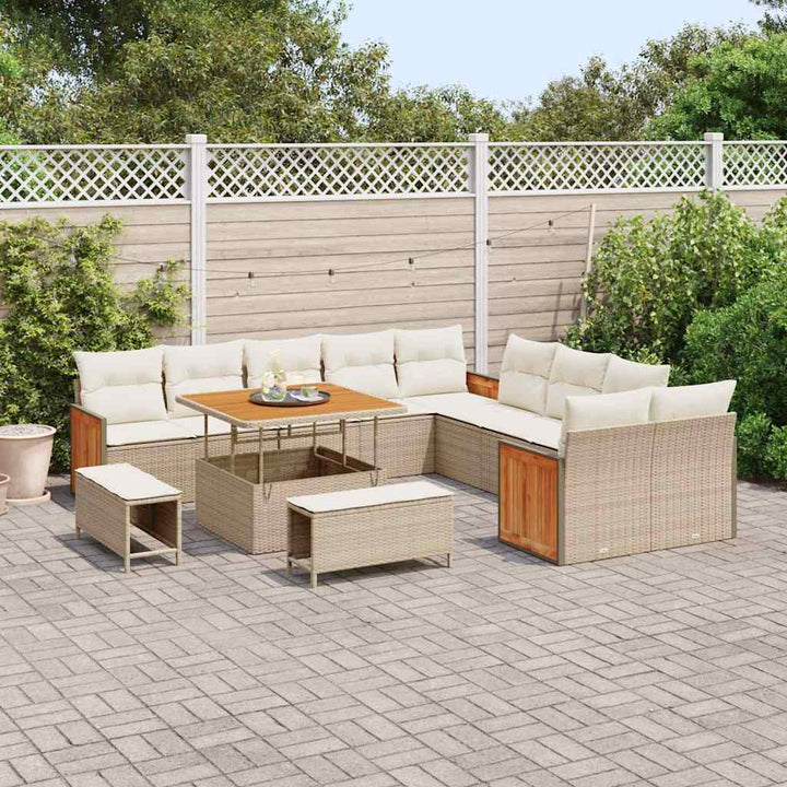 Havesofa Sæt 17 stk. 12-Antal sæder Beige og creme polyrattan