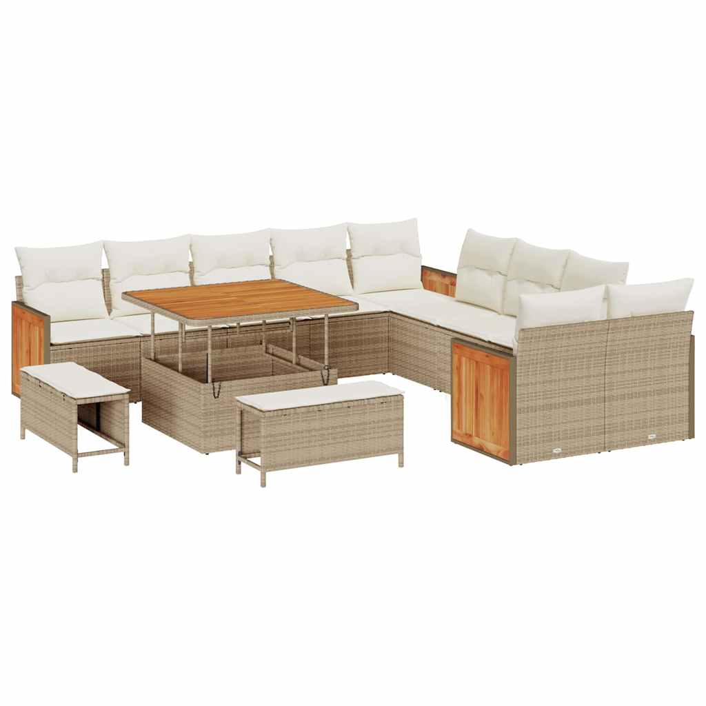 Havesofa Sæt 17 stk. 12-Antal sæder Beige og creme polyrattan
