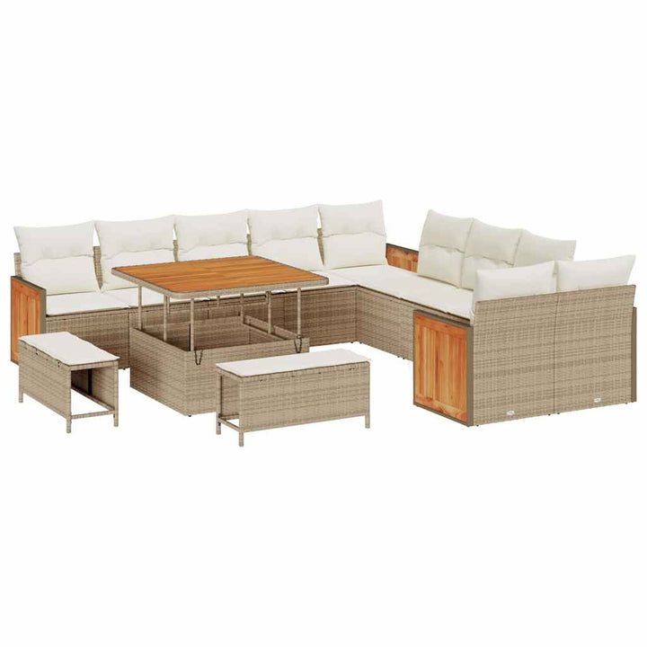 Havesofa Sæt 17 stk. 12-Antal sæder Beige og creme polyrattan
