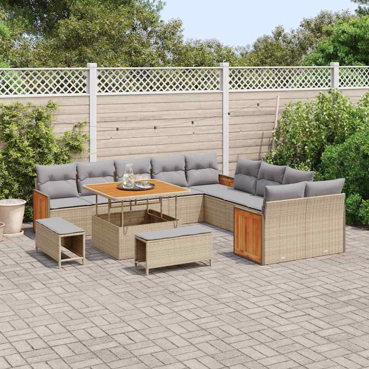 Havesofa Sæt med pude 17 pcs Beige og lys grå polyrattan