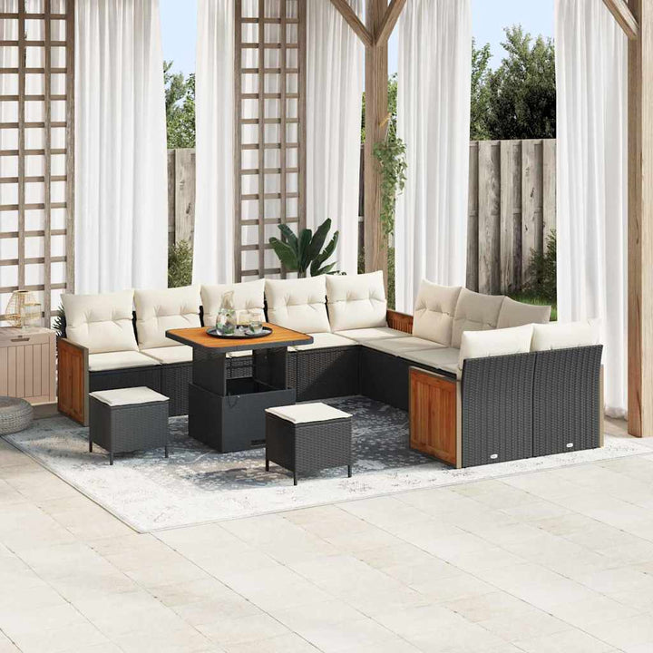 Havesofa Sæt med pude 17 pcs Sort og Cream polyrattan