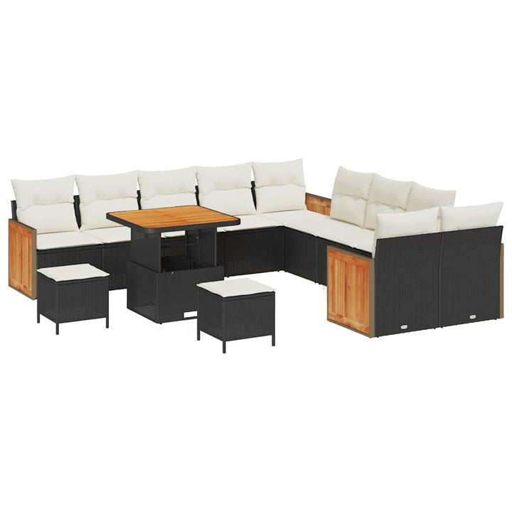 Havesofa Sæt med pude 17 pcs Sort og Cream polyrattan