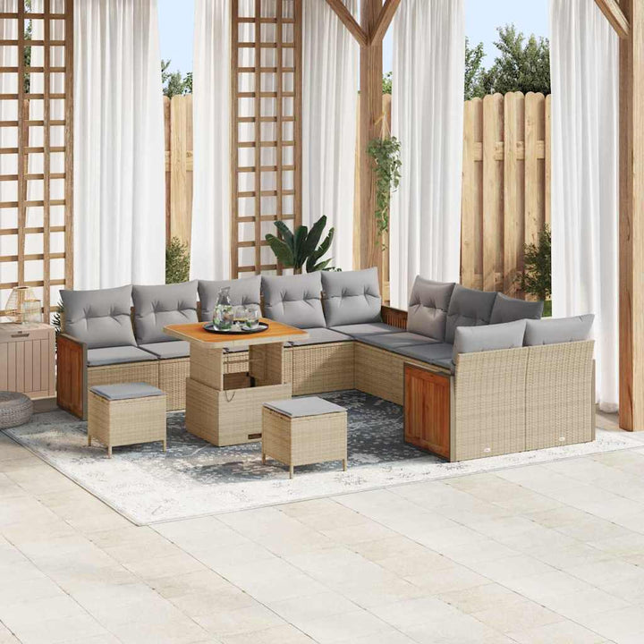Havesofa Sæt med pude 17 pcs Beige og lys grå polyrattan