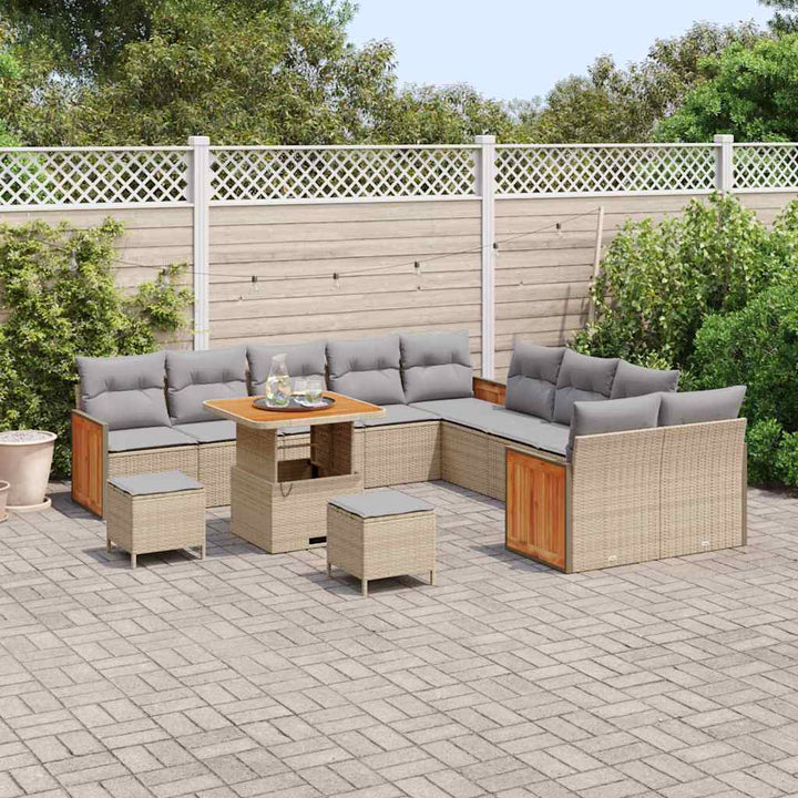Havesofa Sæt med pude 17 pcs Beige og lys grå polyrattan