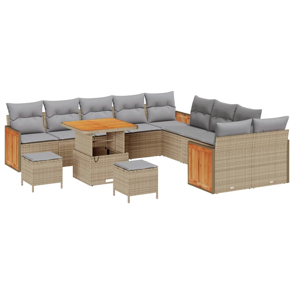 Havesofa Sæt med pude 17 pcs Beige og lys grå polyrattan