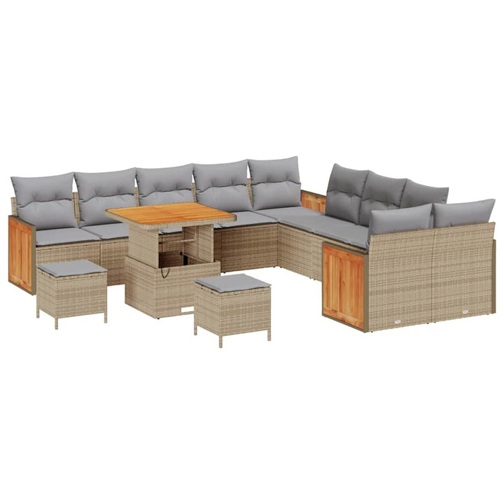 Havesofa Sæt med pude 17 pcs Beige og lys grå polyrattan