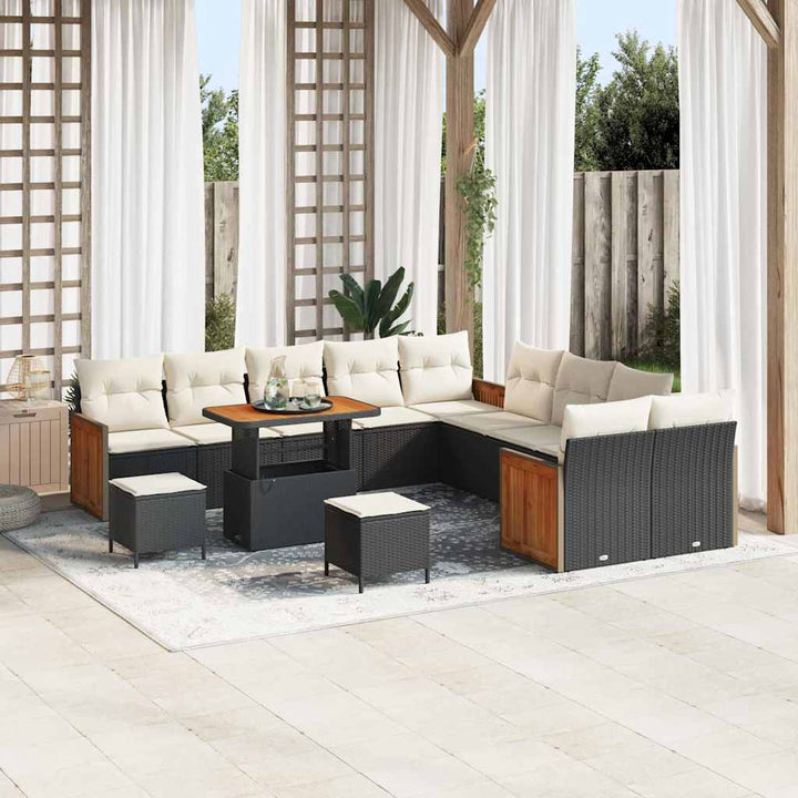 Havesofa Sæt med pude 17 pcs Sort og Cream polyrattan