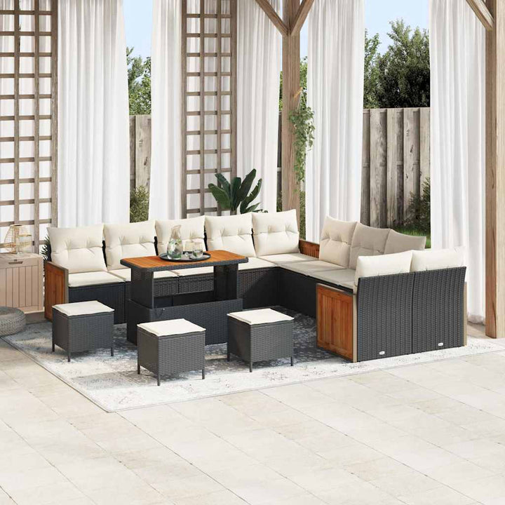 Havesofa Sæt med pude 18 pcs Sort og Cream polyrattan