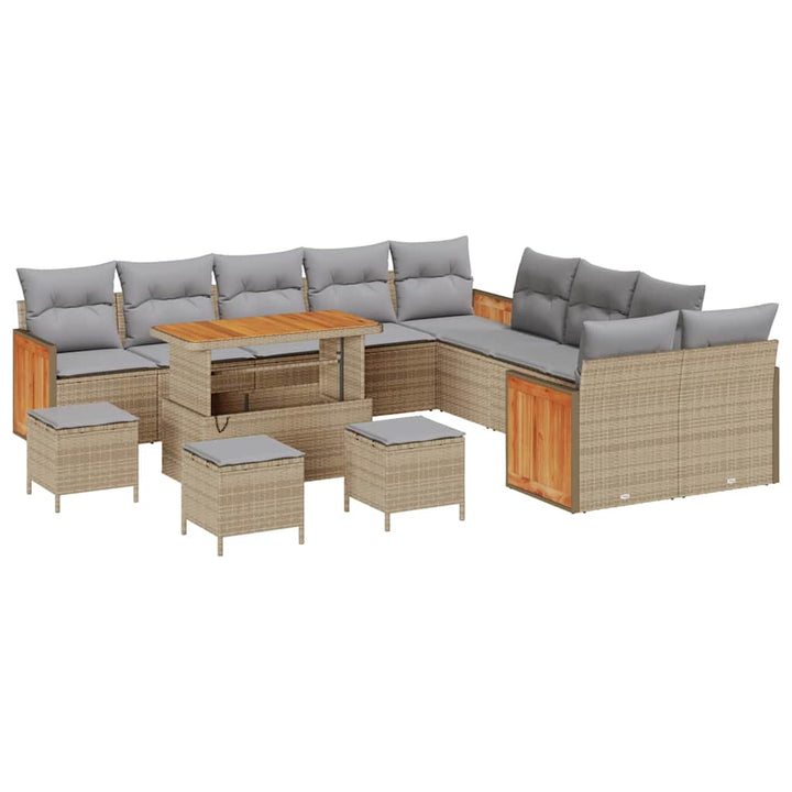 Havesofa Sæt med pude 18 pcs Beige og lys grå polyrattan