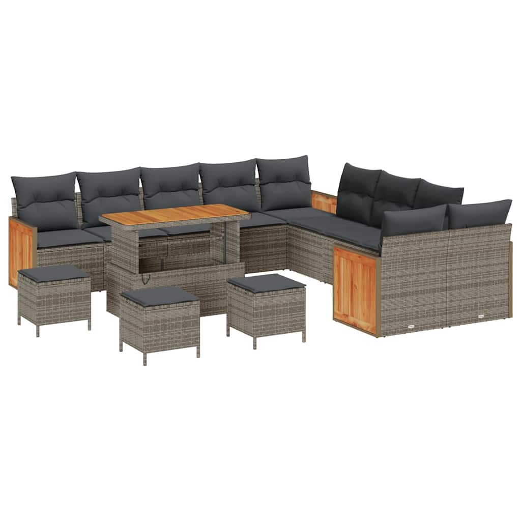 Havesofa Sæt med pude 18 pcs Grå polyrattan