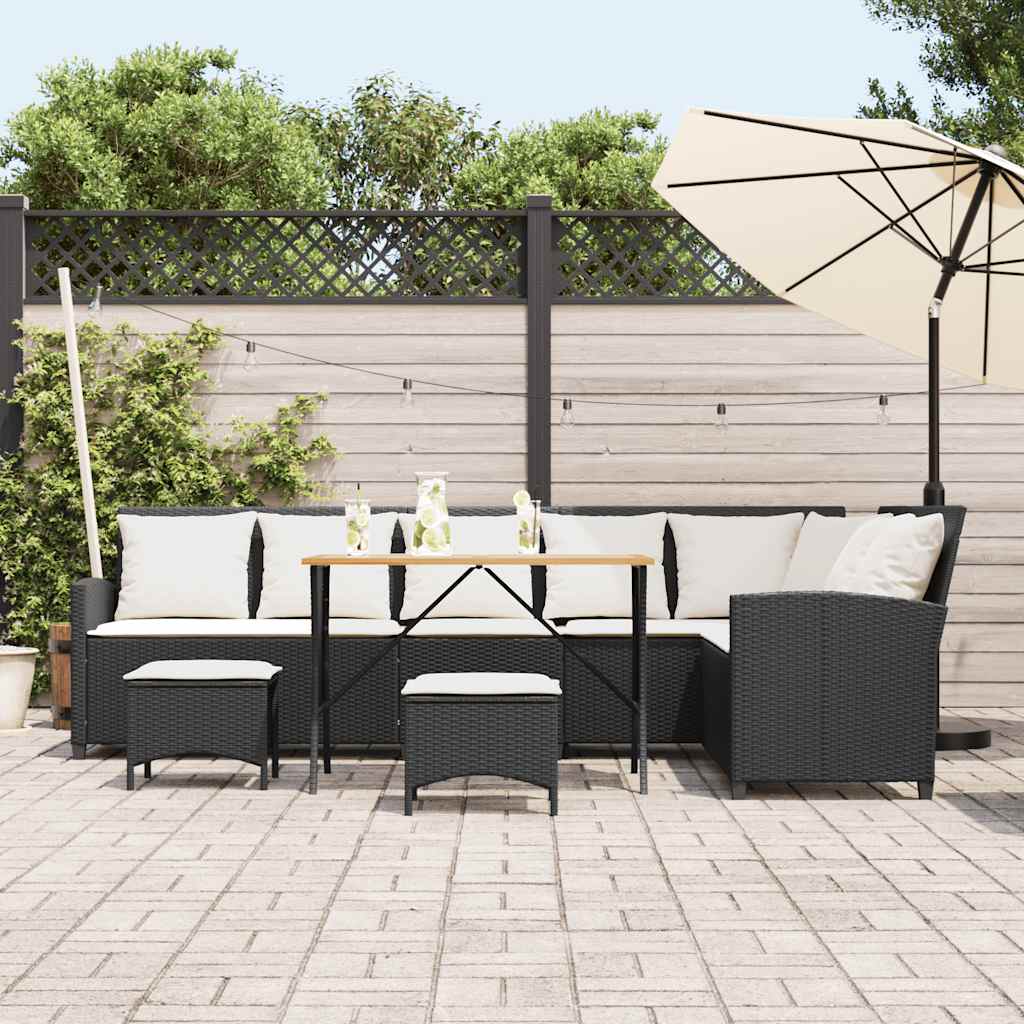 sofasæt til haven 4 dele med hynder L-formet polyrattan sort