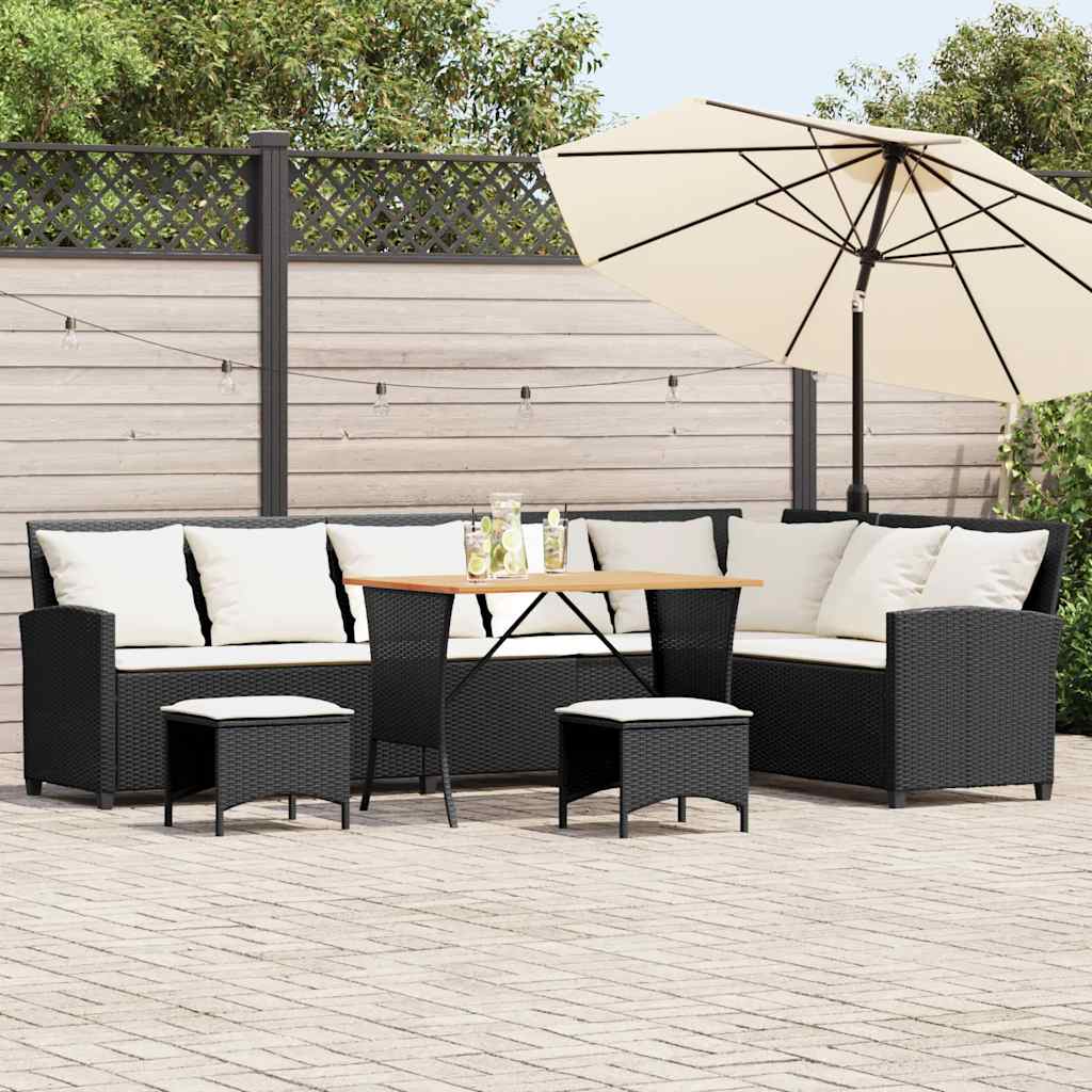 sofasæt til haven 4 dele med hynder L-formet polyrattan sort