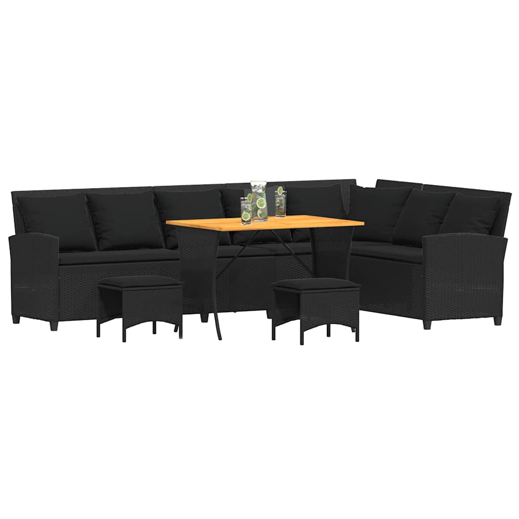 sofasæt til haven 4 dele med hynder L-formet polyrattan sort