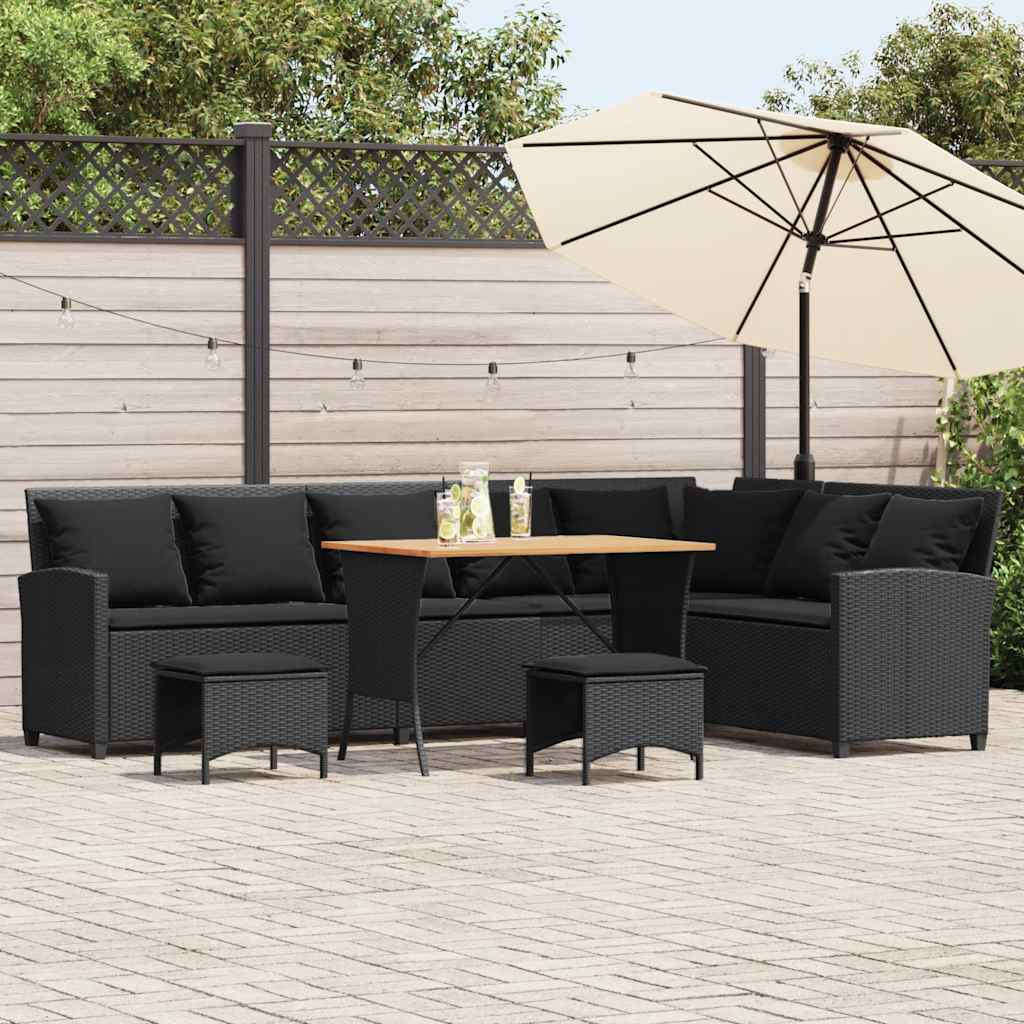 sofasæt til haven 4 dele med hynder L-formet polyrattan sort