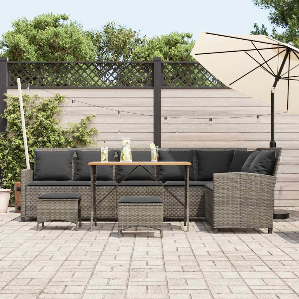 sofasæt til haven 4 dele med hynder L-formet polyrattan grå