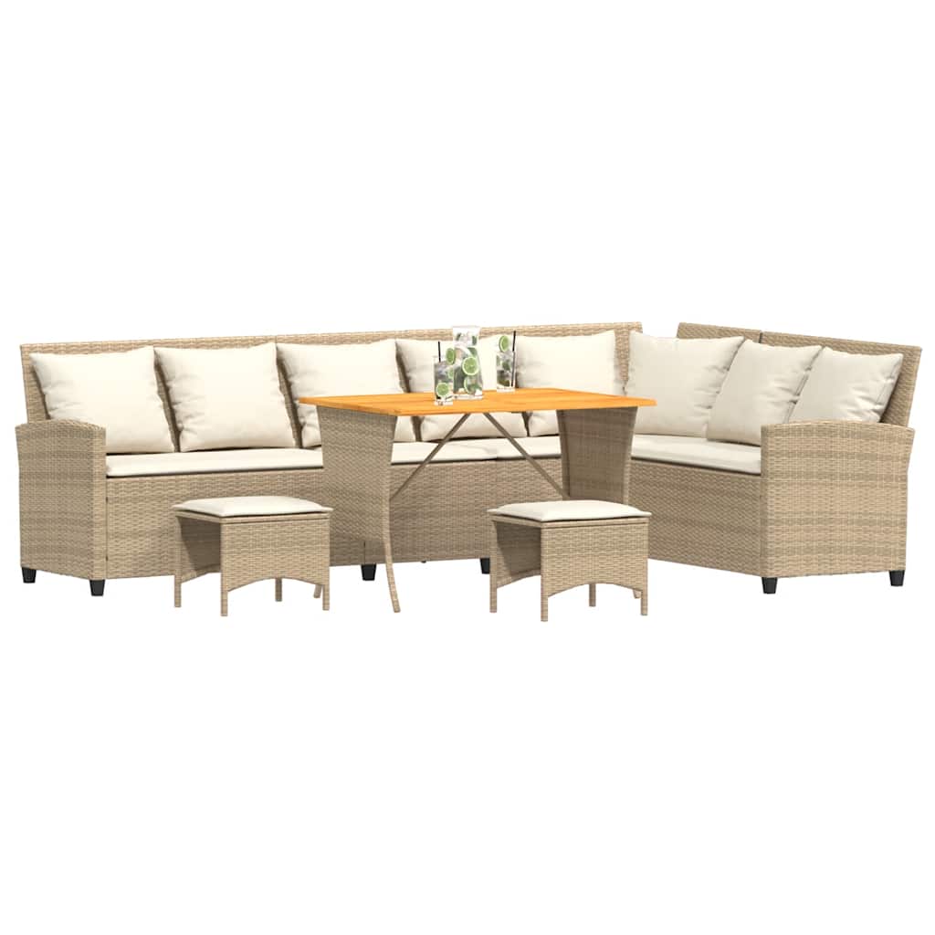 sofasæt til haven 4 dele med hynder L-formet polyrattan beige