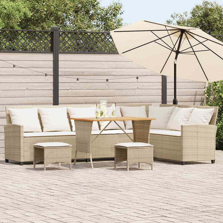 sofasæt til haven 4 dele med hynder L-formet polyrattan beige