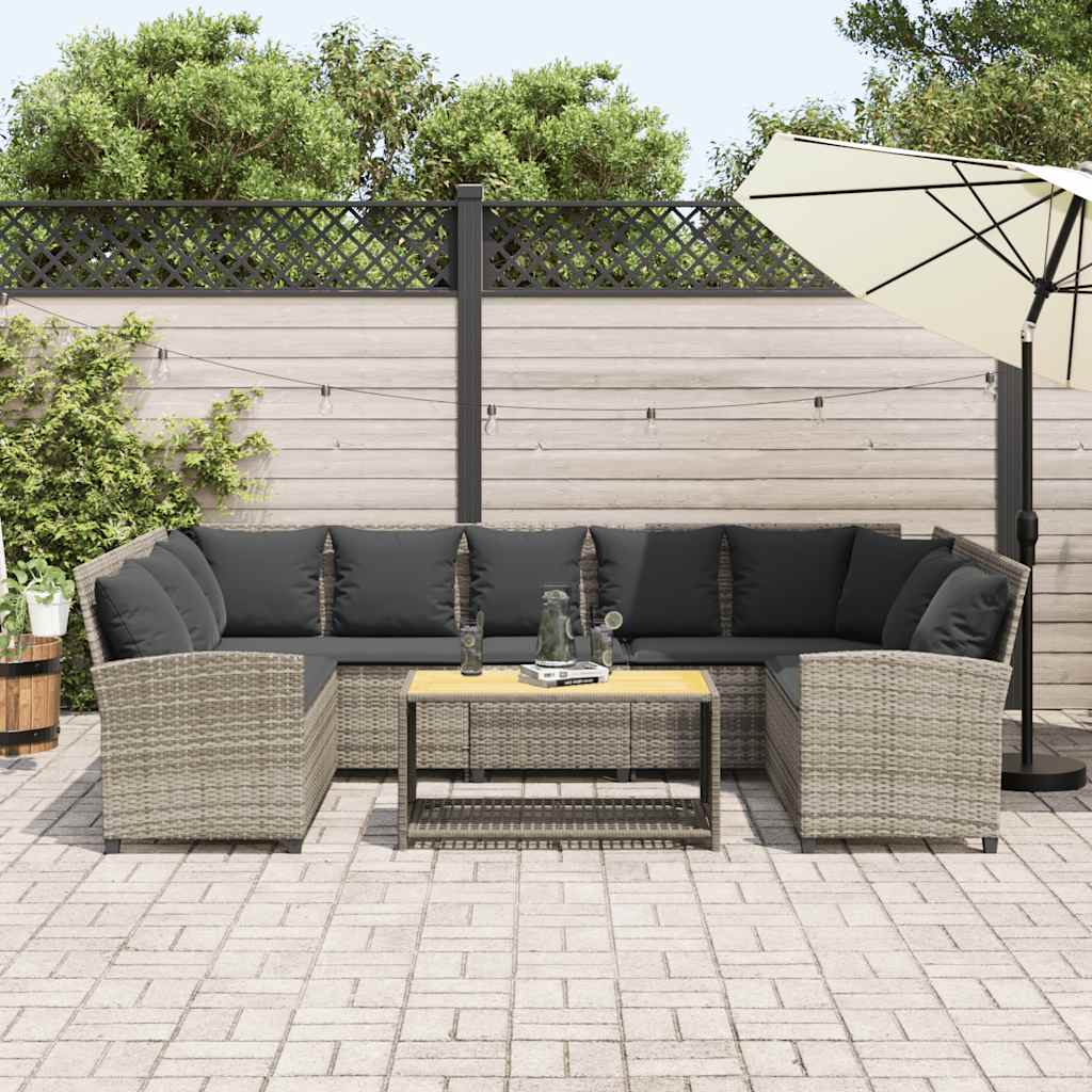havesofa med hynder polyrattan lysegrå