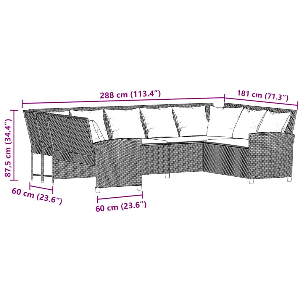 havesofa med hynder polyrattan lysegrå
