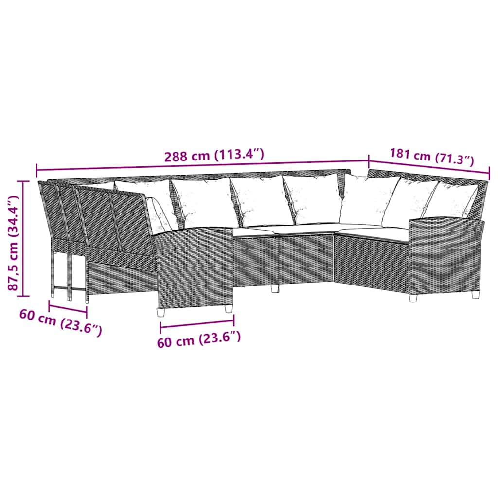 havesofa med hynder polyrattan grå