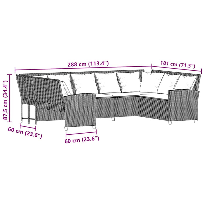havesofa med hynder polyrattan grå