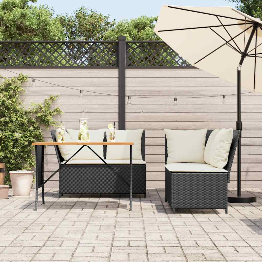 sofasæt til haven 3 dele med hynder polyrattan sort