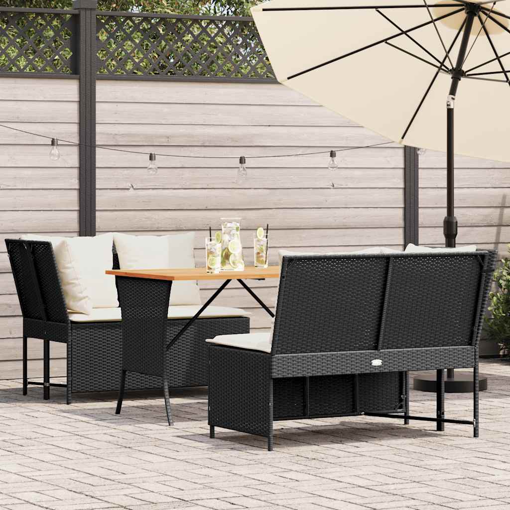 sofasæt til haven 3 dele med hynder polyrattan sort