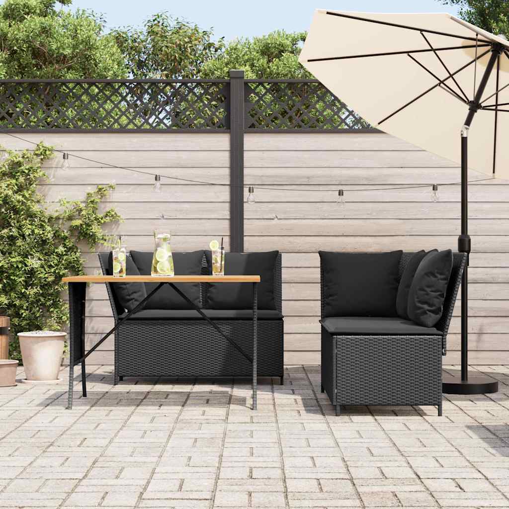sofasæt til haven 3 dele med hynder polyrattan sort