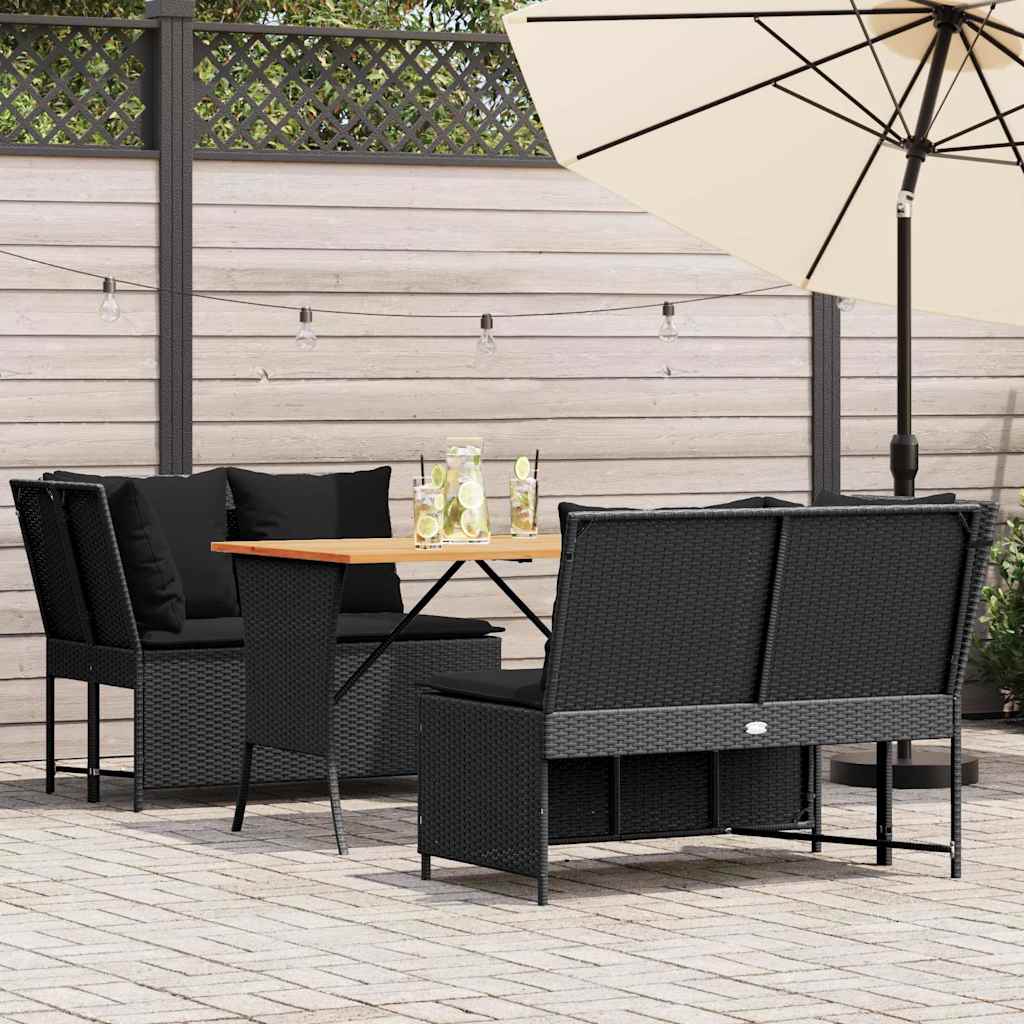 sofasæt til haven 3 dele med hynder polyrattan sort
