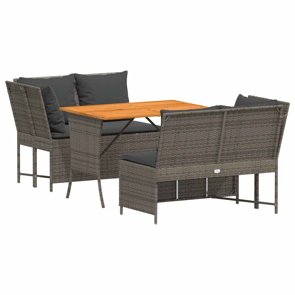 havesofasæt 3 dele med hynder polyrattan grå