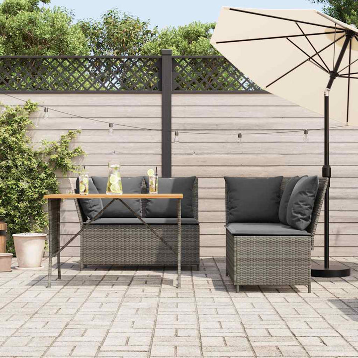 havesofasæt 3 dele med hynder polyrattan grå