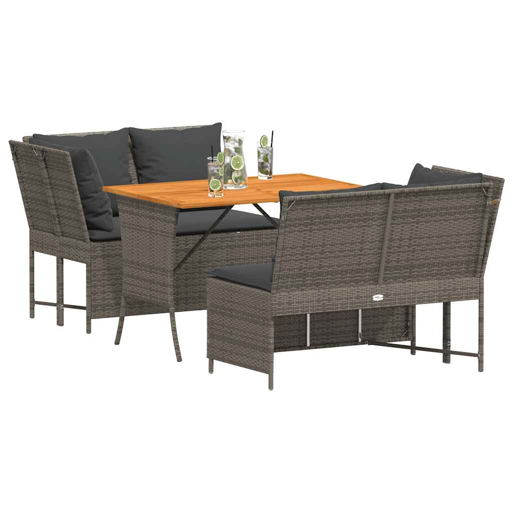 havesofasæt 3 dele med hynder polyrattan grå