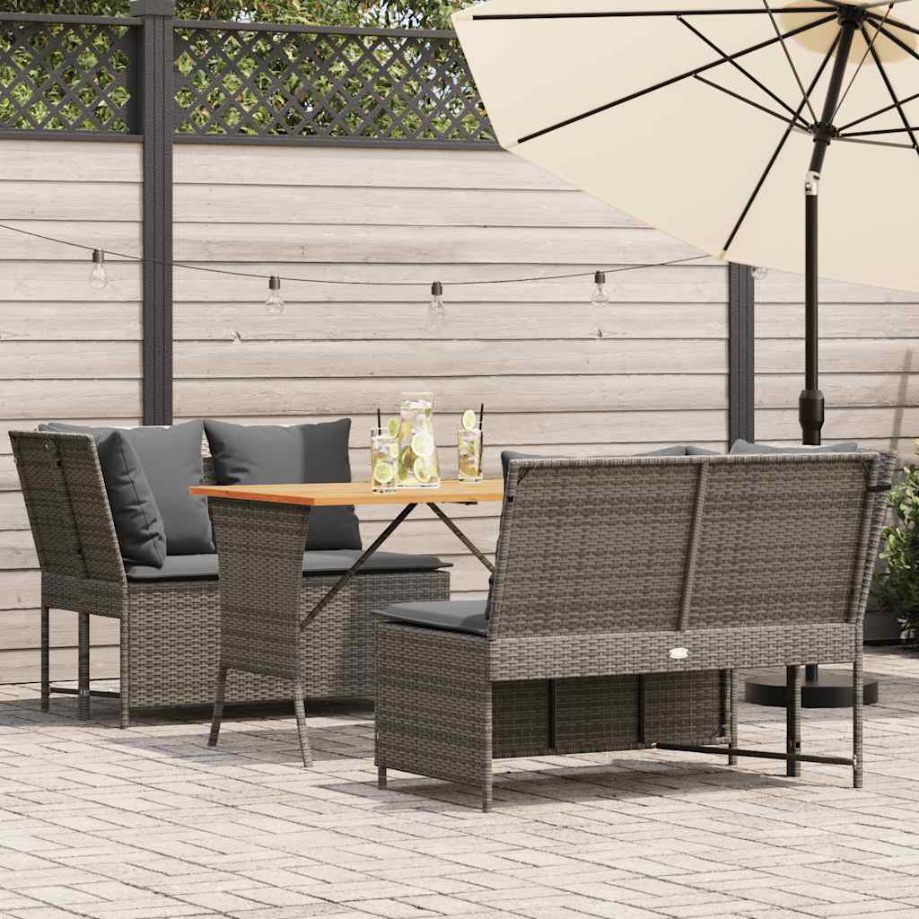 havesofasæt 3 dele med hynder polyrattan grå