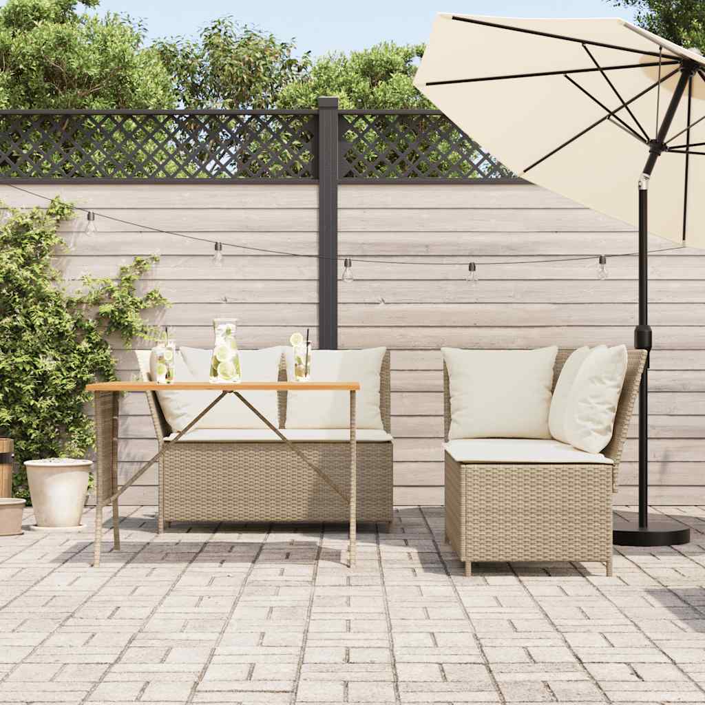sofasæt til haven 3 dele med hynder polyrattan beige