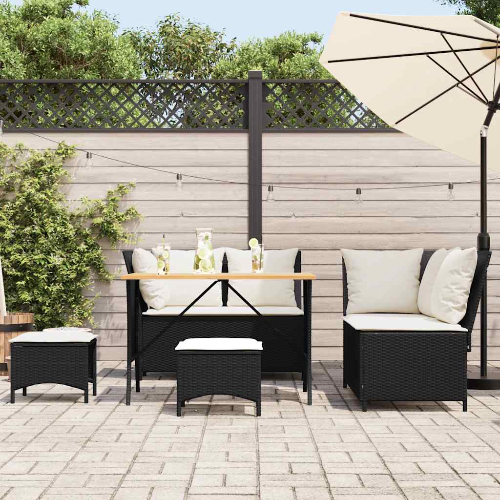 sofasæt til haven 5 dele med hynder polyrattan sort