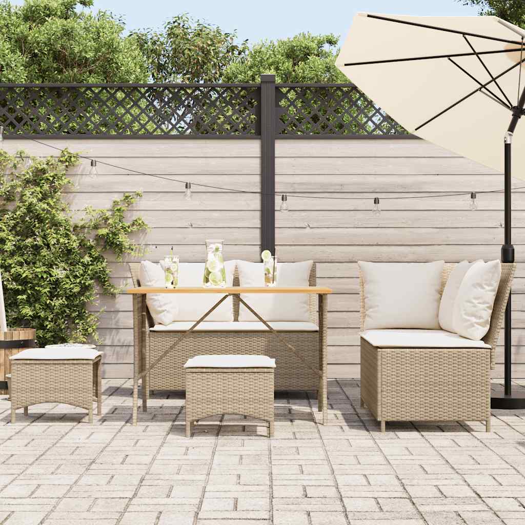 sofasæt til haven 5 dele med hynder polyrattan beige