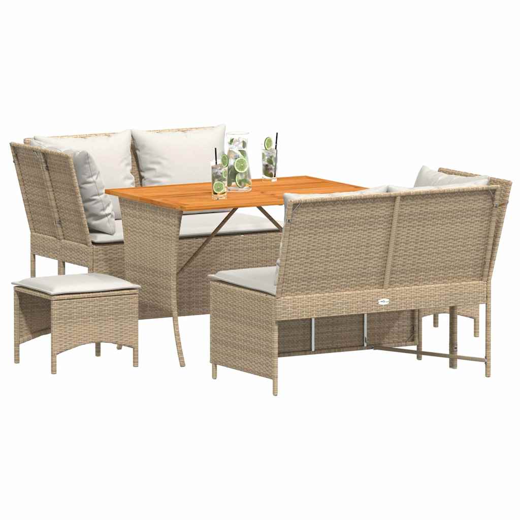 sofasæt til haven 5 dele med hynder polyrattan beige