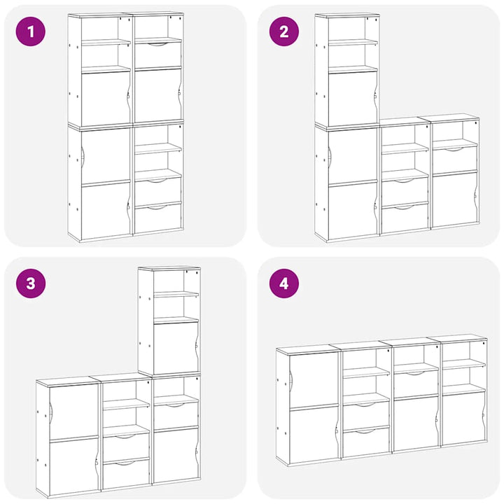 sidekabinetter 4 stk ODDA 40x24x79 cm massivt fyrretræ hvid