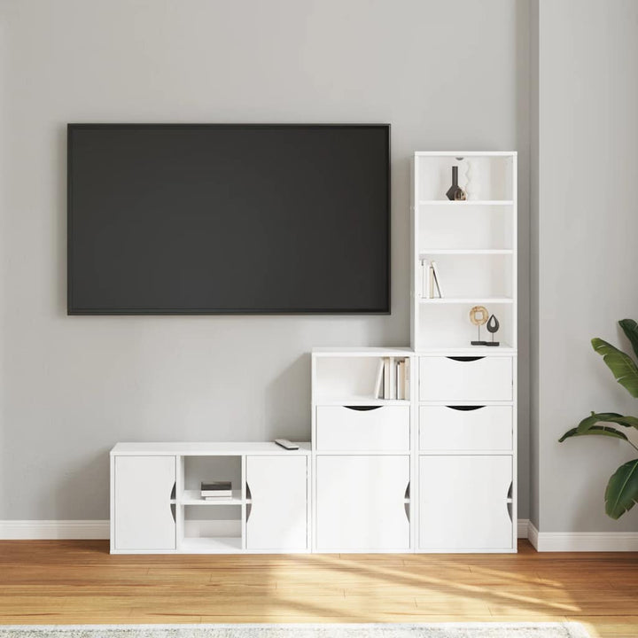 TV-skabe 4 stk med opbevaring ODDA massivt fyrretræ hvid