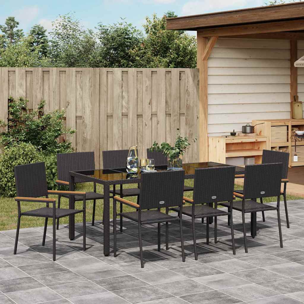 Have Spisebordssæt 9 stk. Sort polyrattan