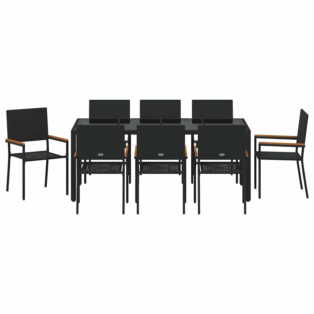Have Spisebordssæt 9 stk. Sort polyrattan