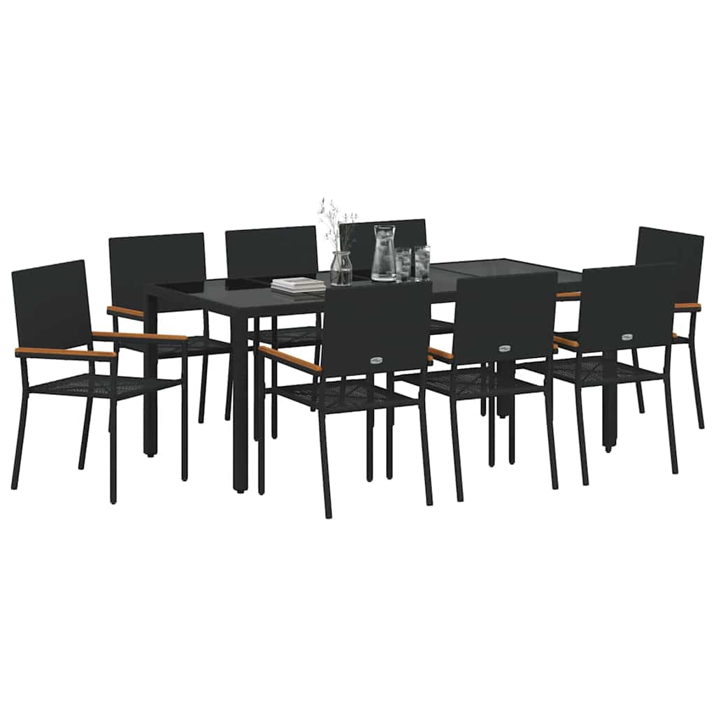 Have Spisebordssæt 9 stk. Sort polyrattan