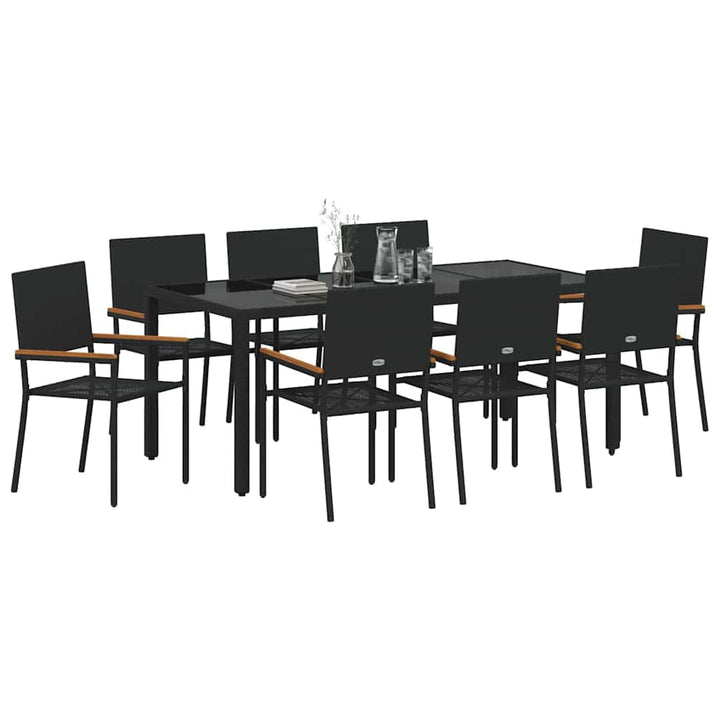 Have Spisebordssæt 9 stk. Sort polyrattan
