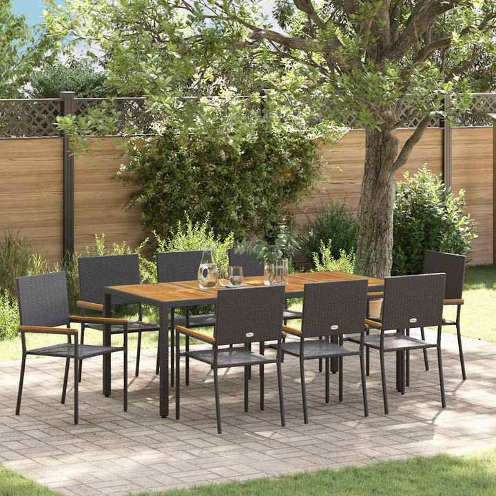Have Spisebordssæt 9 stk. Sort polyrattan